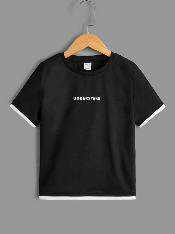 Shein Boys Letter Graphic Contrast Trim Tee, 9T +