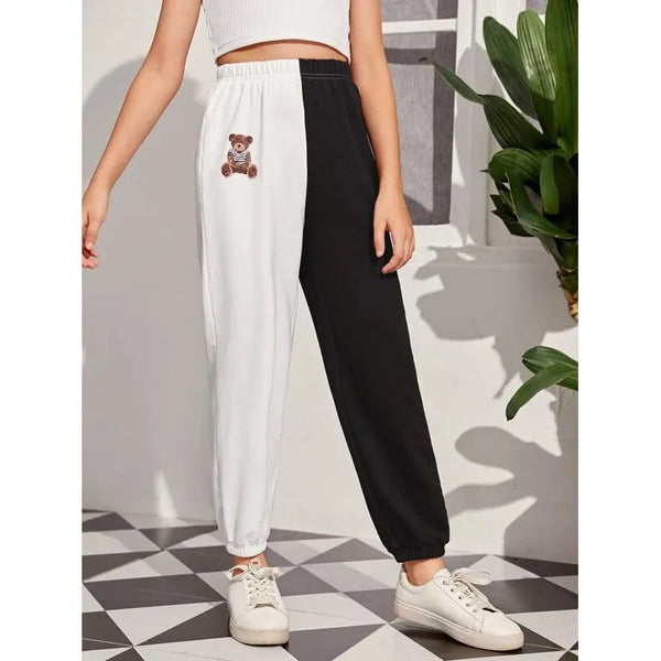 Shein Girls Bear Embroidery Two Tone Sweatpants, 10T +