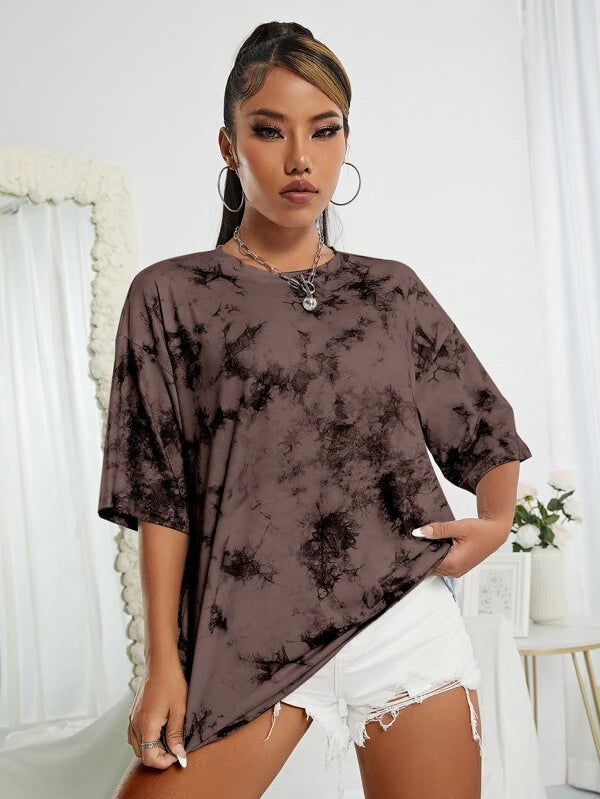 Shein Tie Dye Drop Shoulder Oversized Tee, XS+