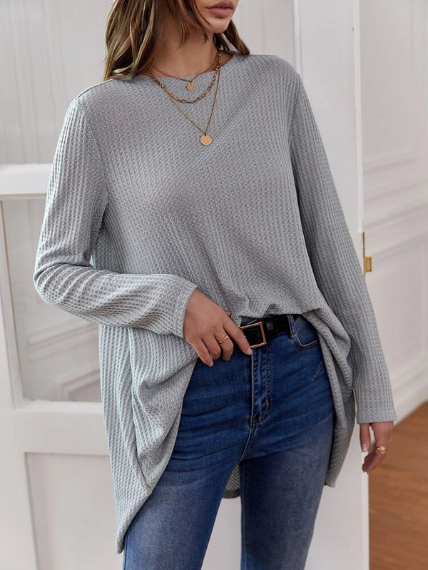 Shein Felegant Waffle Knit High Low Hem Tee, L +