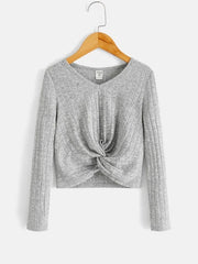 Shein Girls Ribbed Knit Twist Hem Tee, 11-12T +