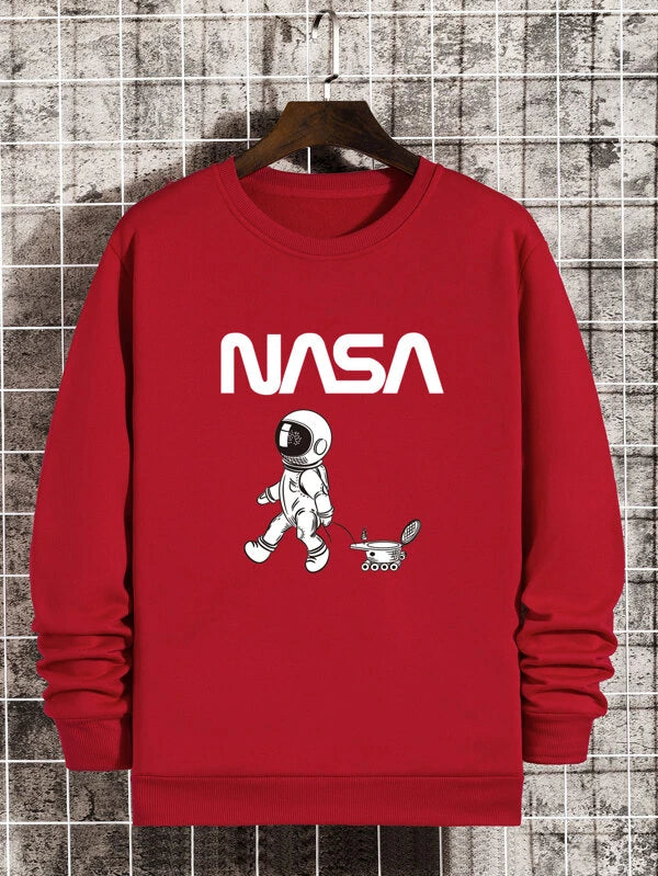 Shein Men Letter & Spaceman Print Thermal Lined Sweatshirt, L*/
