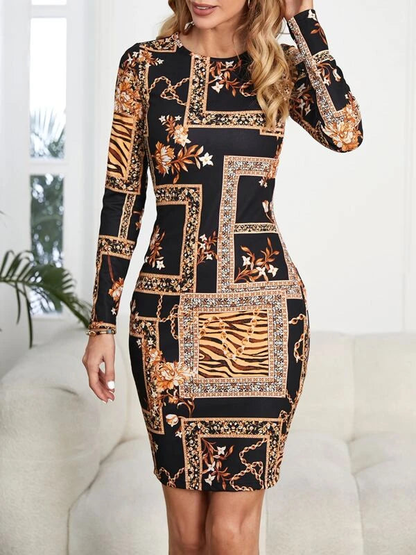 Shein Scarf Print Bodycon Dress +
