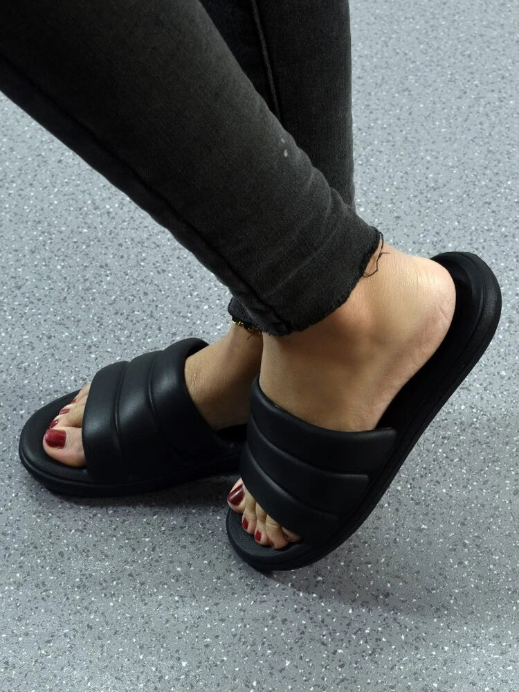 Shein Women Single Band Slides, EVA Fashion Slides Black, Size: 36-37