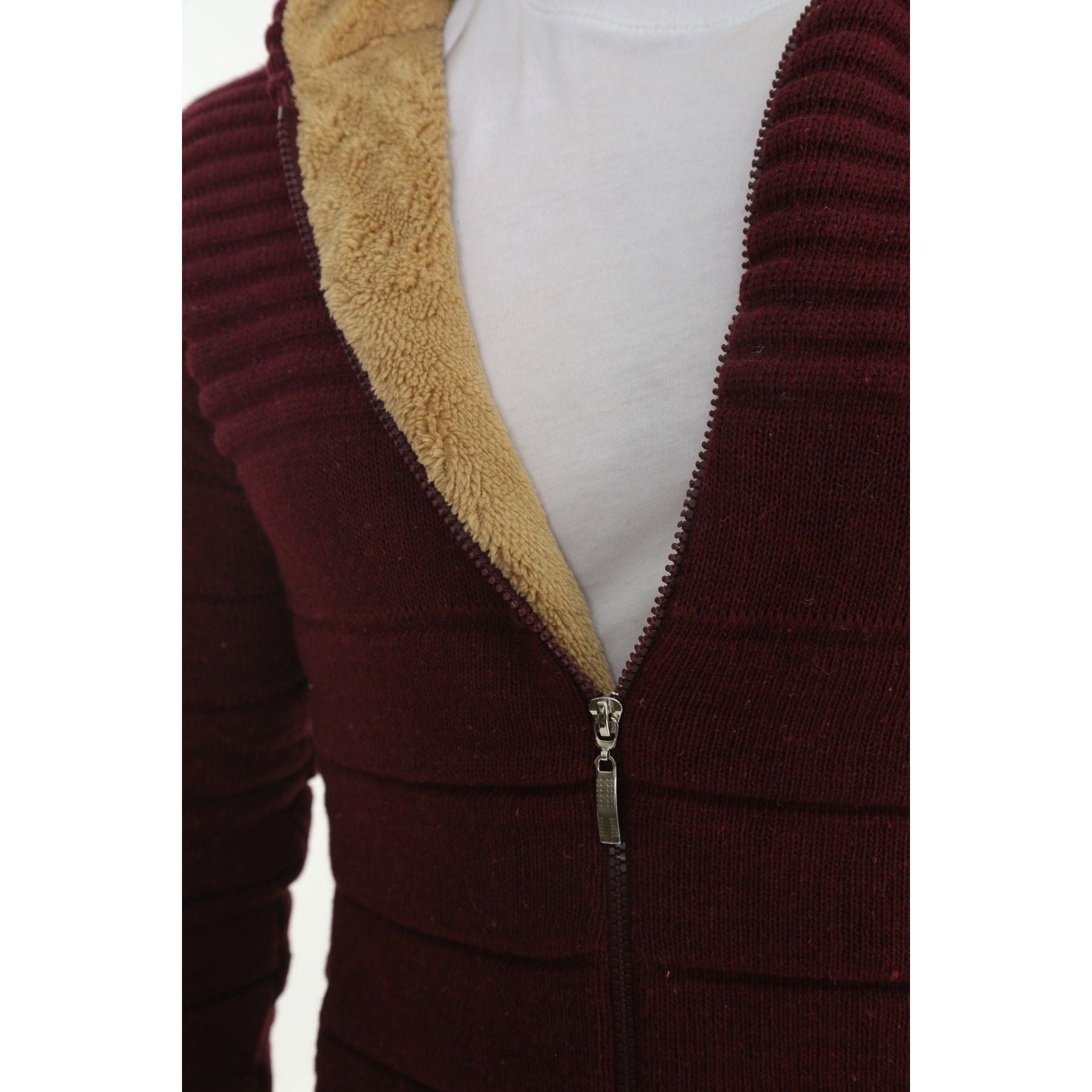 KMKkombin Men's Shearling Hooded Sports Cardigan with furry +