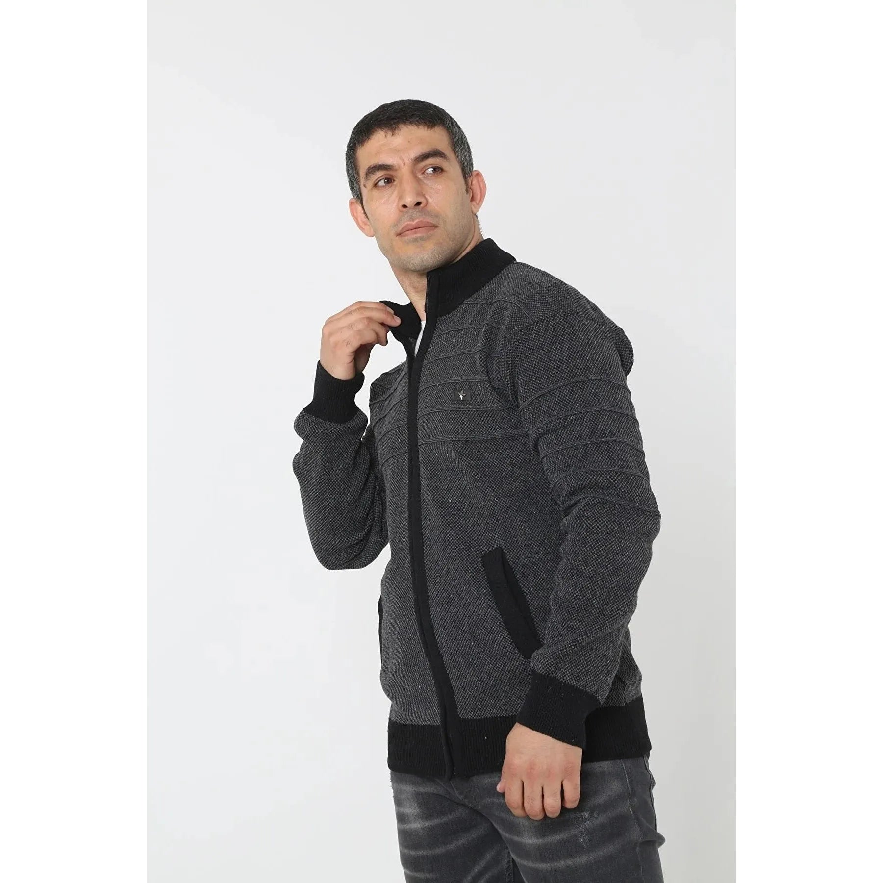KMKkazan Baba Super Battal Knitwear Zippered Knitted Cardigan Sweater +