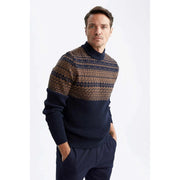 Defacto Regular Fit Turtleneck Patterned Reversible Knitwear Sweater, S +