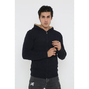 KMKkombin Men's Shearling Hooded Sports Cardigan with Furry +