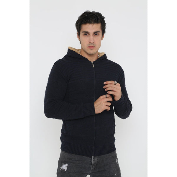 KMKkombin Men's Shearling Hooded Sports Cardigan with Furry +