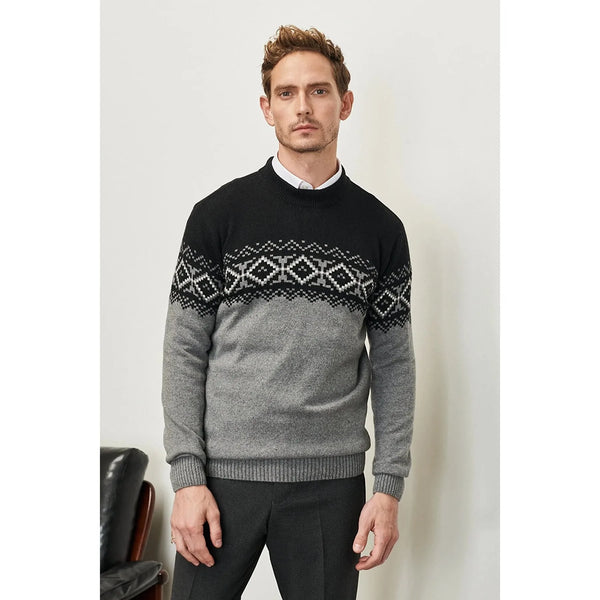 Ac & Co Classic Men's Black-smoked Standard Fit Slim Fit Half Turtleneck Wool Knitwear, L +
