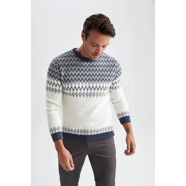 Defacto Regular Fit Crew Neck Patterned Sustainable Knitwear Sweater, S +