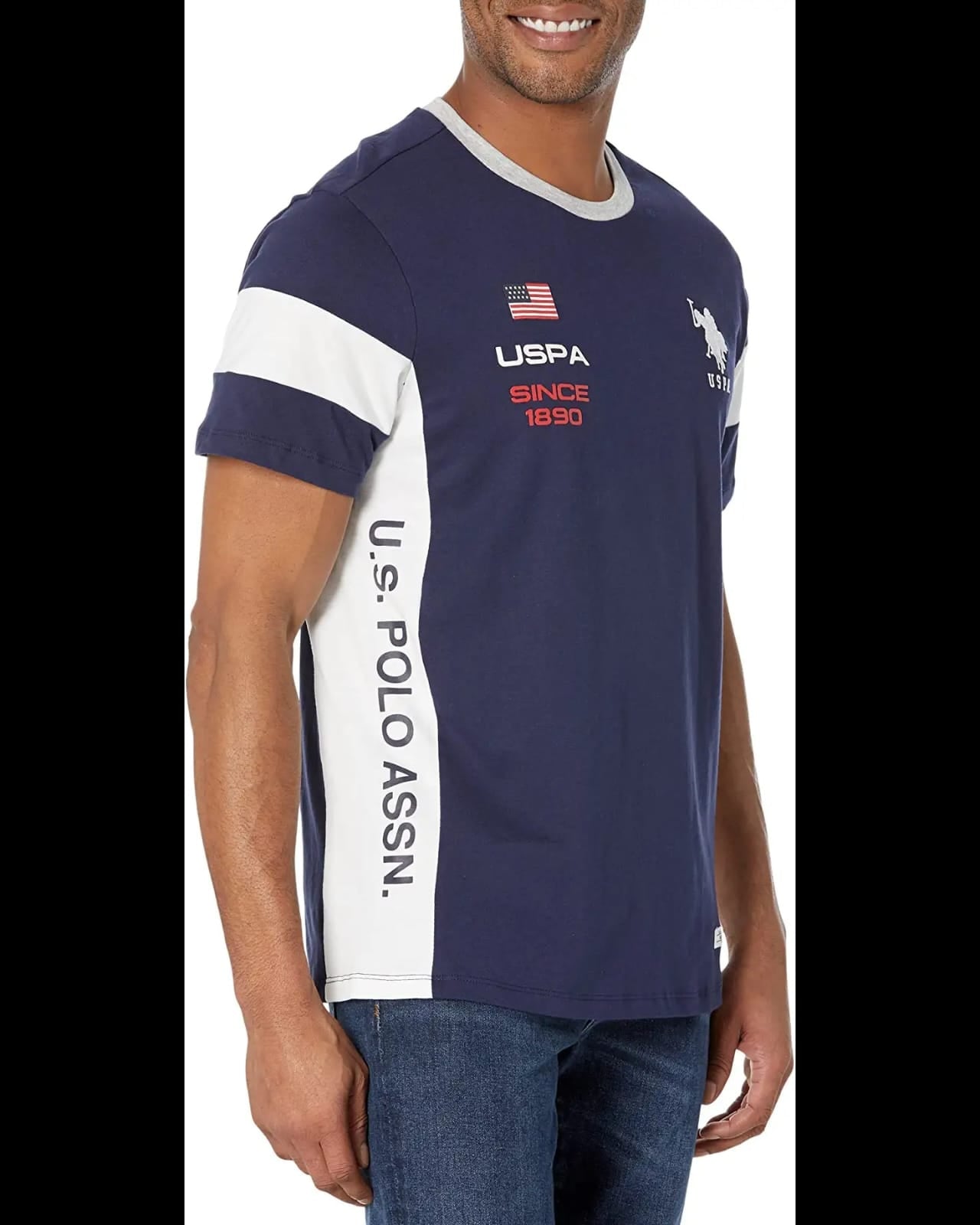 U.S. Polo Crew Neck Color-Block Jersey Tee, XL >