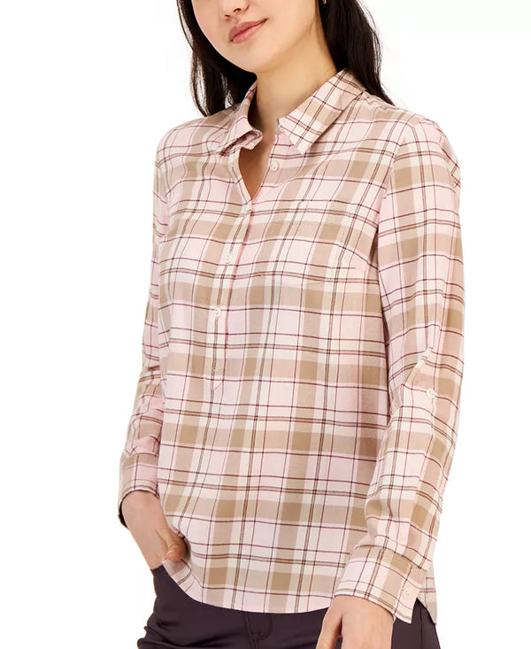 Tommy Women's Cotton Button-Popover Plaid-Print Shirt, XXL*