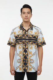 Shein Men Random Baroque & Scarf Print Button Up Shirt Without Tee, L +