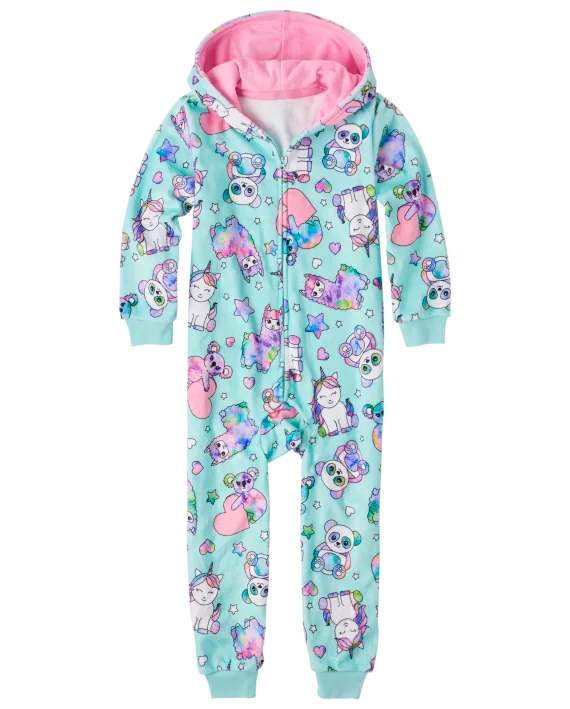 Ch. Place  Girls Squishy Fleece One Piece Pajamas - Softmarine *