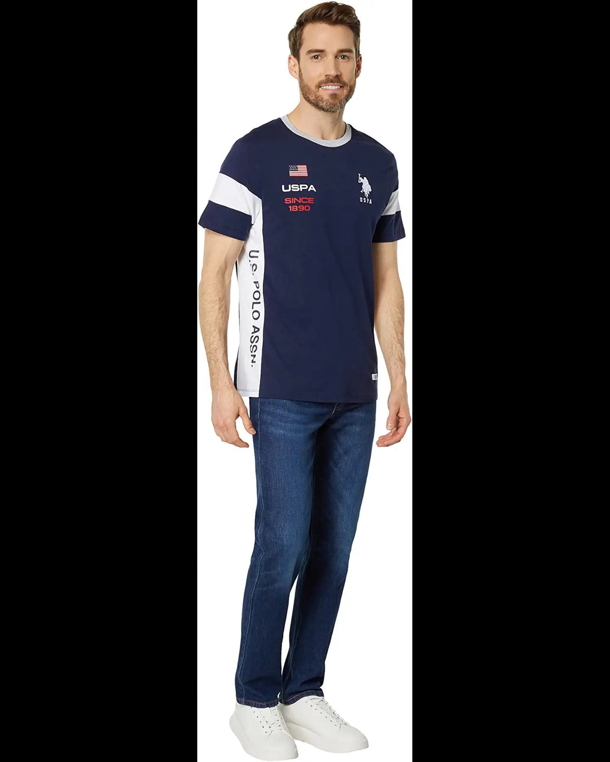 U.S. Polo Crew Neck Color-Block Jersey Tee, XL >
