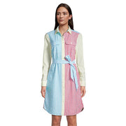 Lands' End Women's Colorblock Seersucker Shirt Dress +