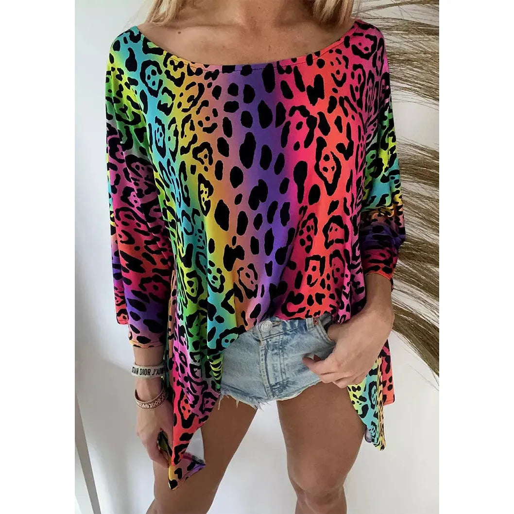 Bellelily Colorful Gradient Leopard Loose Blouse +