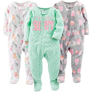Carter's Toddlers Girls' Loose-Fit Flame Resistant Fleece Footed Pajamas, Pack of 3, 4T +