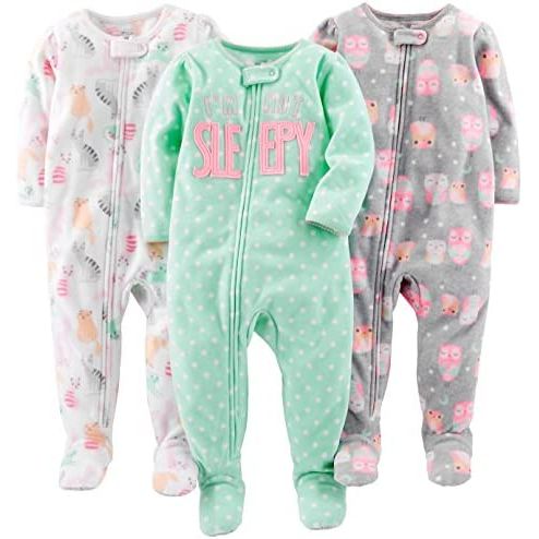 Carter's Toddlers Girls' Loose-Fit Flame Resistant Fleece Footed Pajamas, Pack of 3, 4T +