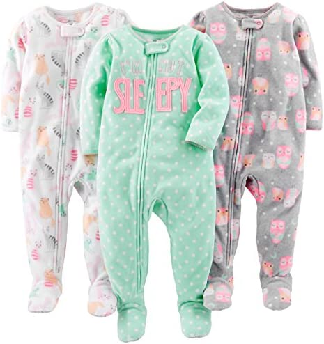 Carter's Toddlers Girls' Loose-Fit Flame Resistant Fleece Footed Pajamas, Pack of 3 , 4T*