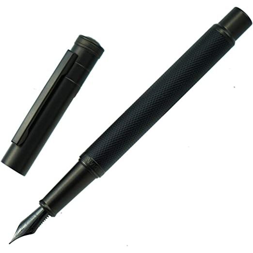 Hongdian Black Metal Fountain Pen Titanium Black Fine Nib Beautiful Tree Texture Excellent Writing Gift Pen +
