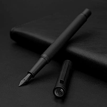 Hongdian Black Metal Fountain Pen Titanium Black Fine Nib Beautiful Tree Texture Excellent Writing Gift Pen +