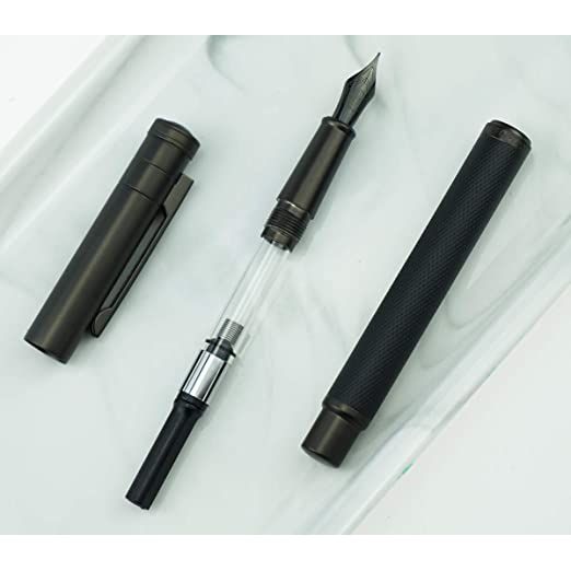 Hongdian Black Metal Fountain Pen Titanium Black Fine Nib Beautiful Tree Texture Excellent Writing Gift Pen +