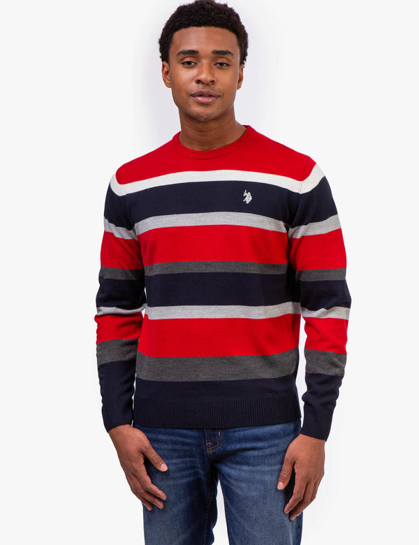 U.S. Polo Striped Crew Neck Sweater, L */