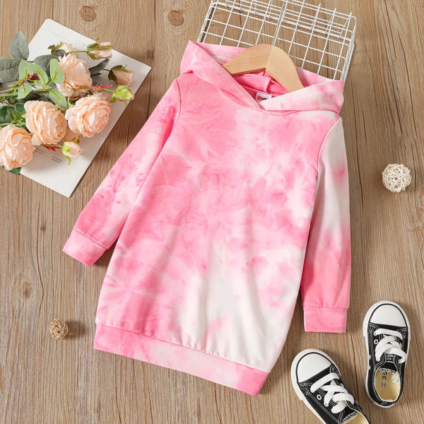 Pat Pat Little Girl's Tie-Dyed Hooded Long-Sleeved Dress, 3-4T +
