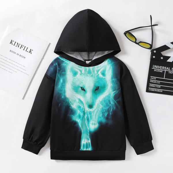 Pat Pat Kid Boy Trendy Animal Wolf Print Hoodie Sweatshirt. 11-12T +