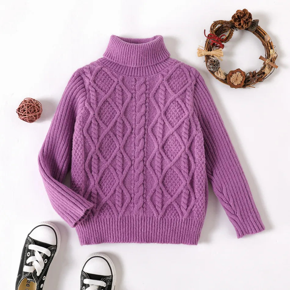 Pat Pat Toddler Girl Turtleneck Solid Color Cable Knit Textured Sweater, 5-6T +