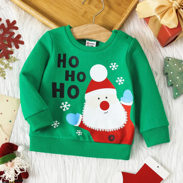 Pat Pat Christmas Santa & Letter Print Green Long-sleeve Pullover Sweatshirt*/