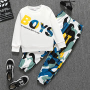 Pat Pat 2-piece boy letter print sweatshirt and camouflage print pants set , 7-8T +