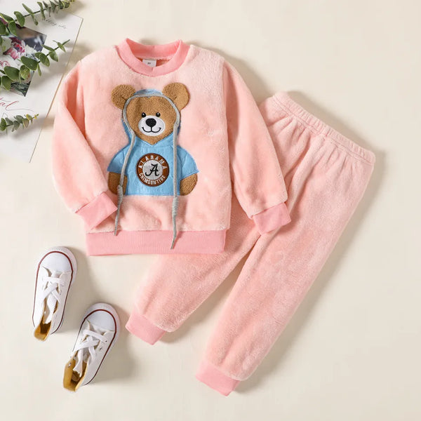 Pat Pat Toddler Teddy Bear Applique Long-sleeve Flannelette Set, 4-5T*/