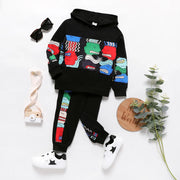 Pat Pat 2pcs Boy's Print Character Colorblock Hoodie Sweatshirt & Pants Set, 9-10T +