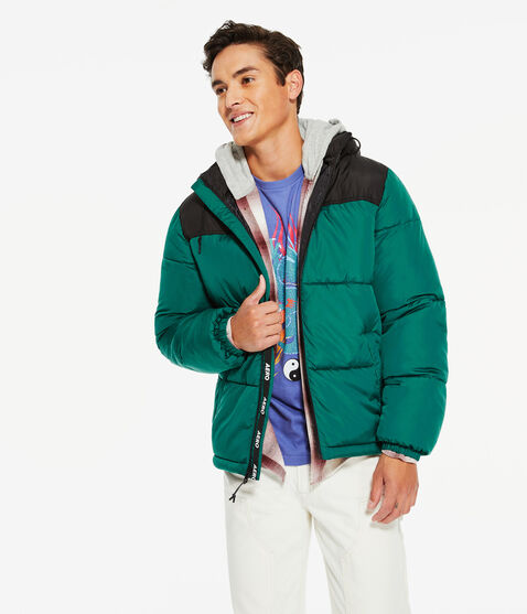 Aéropostale Colorblock Heavyweight Hooded Puffer Jacket, M */
