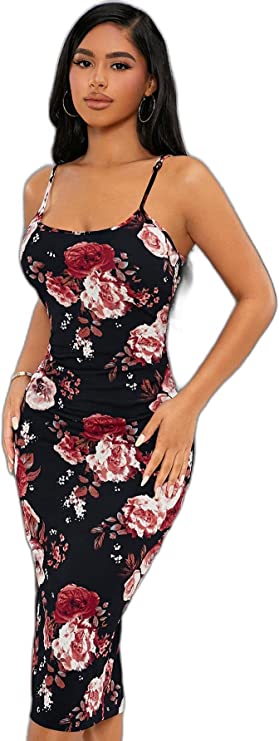 Shein SXY Floral Print Split Back Cami Bodycon Dress, M */