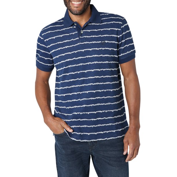 Chaps Men’s Classic Fit Short Sleeve Cotton Everyday Floral Stripe Pique Polo Shirt, L +