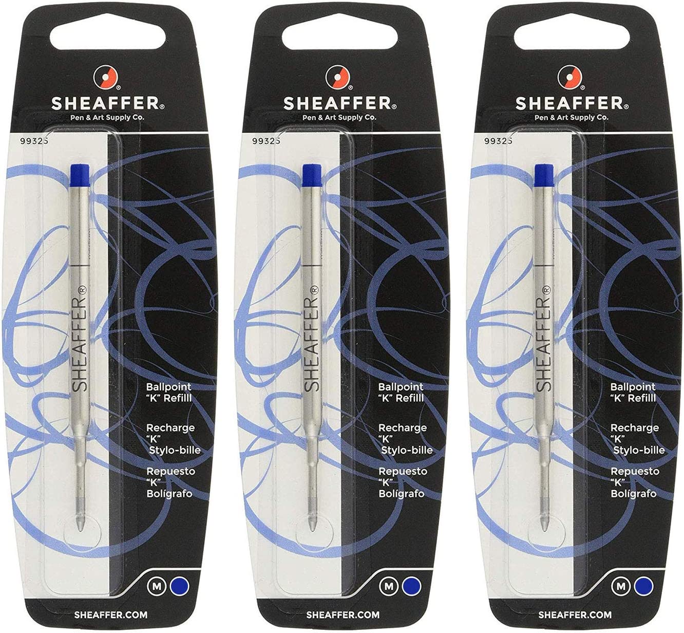 Sheaffer K Ballpoint Pen Refill, Medium Point, Blue Ink, 3Pack +