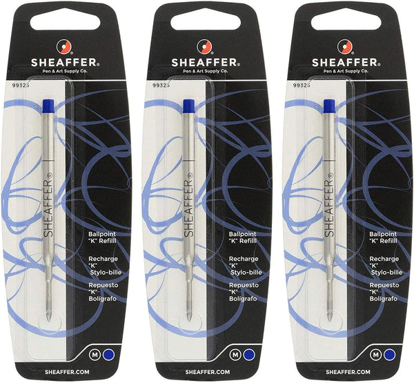 Sheaffer K Ballpoint Pen Refill, Medium Point, Blue Ink, 3Pack +