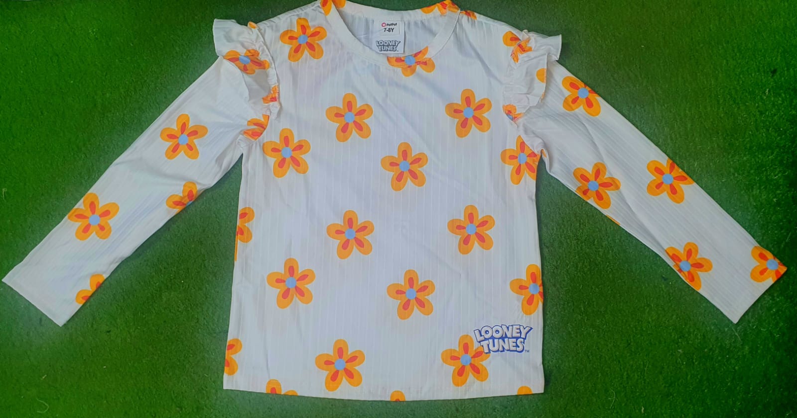 Pat Pat Girls Ruffle Trim Long Sleeves Floral T-shirt, 7-8T +