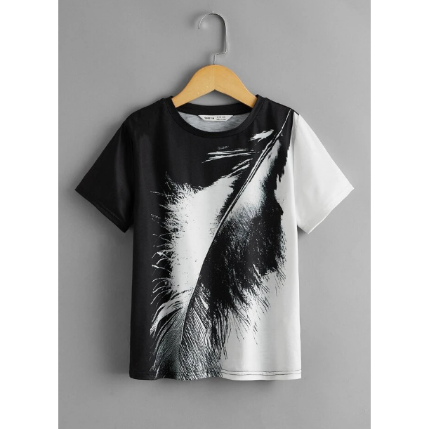 Shein Boys Feather Print Tee , 8T+