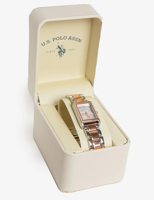 U.S. Polo Ladies Rectangular Two Tone Rose Bracelet Watch*