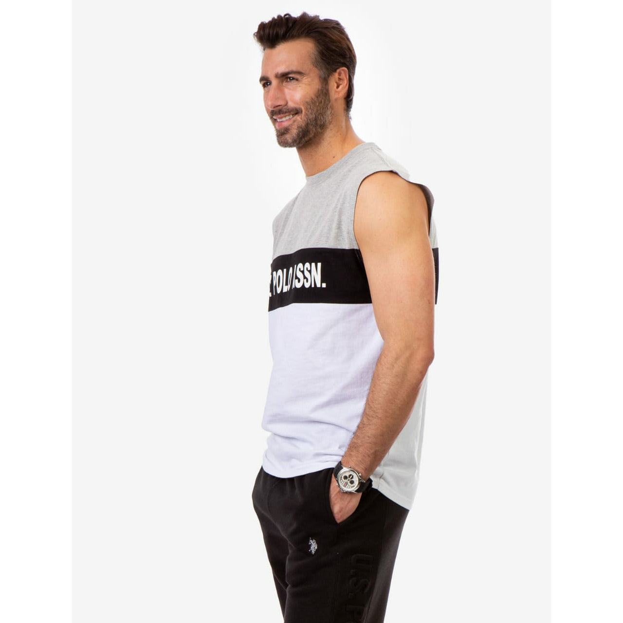 U.S. Polo Colorblock Wordmark Muscle Tank for Men, M+