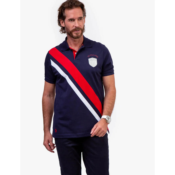 U.S. Polo Diagonal Pieces Pique Polo Shirt+