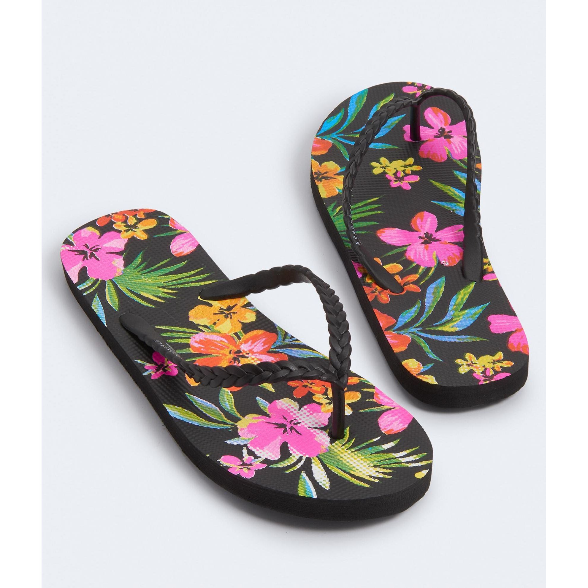 Aéropostale Women's  Shoes | Tropical Floral Flip-Flop Black, Size: 8 +