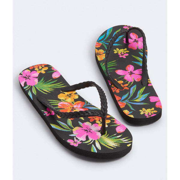 Aéropostale Women's  Shoes | Tropical Floral Flip-Flop Black, Size: 8 +