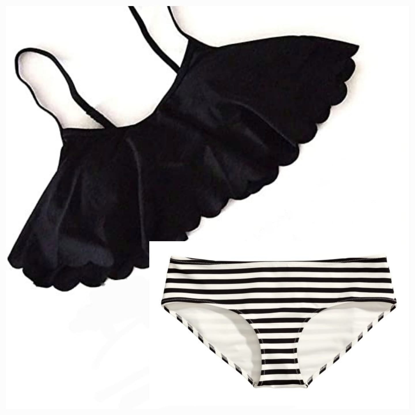 Ekouaer Women's Sexy Strap Bikini Set Strapless Ruffles Swimsuit Bathing Suit, M +