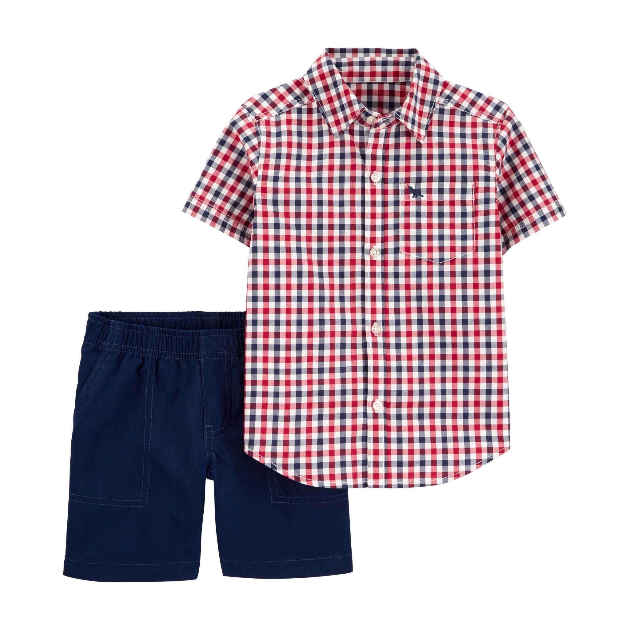 Carter's 2-Piece Plaid Button-Front Shirt & Poplin Short Set, 6M+